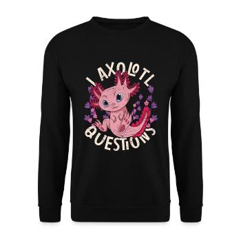 Je pose beaucoup de questions Funny Gift Axolotl - Sweat-shirt Unisexe - noir - Devant - Alina (178cm) & Michal (187cm)