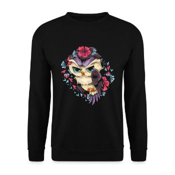 Wise Bird Gift Fleurs Fleurs Mignon Hibou - Sweat-shirt Unisexe - noir - Devant - Alina (178cm) & Michal (187cm)