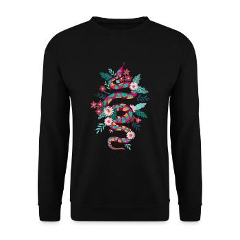 Reptilien Geschenk Farbenfrohes Blumen Schlange - Unisex Pullover - Schwarz - Vorne - Alina (178cm) & Michal (187cm)