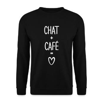 Chat Café Drôle Femme Cadeau Amateur De Café - Sweat-shirt Unisexe - noir - Devant - Alina (178cm) & Michal (187cm)