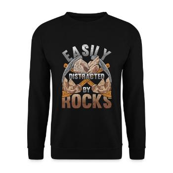 Leicht abgelenkt von Steinen Lustiges Geologie - Unisex Pullover - Schwarz - Vorne - Alina (178cm) & Michal (187cm)