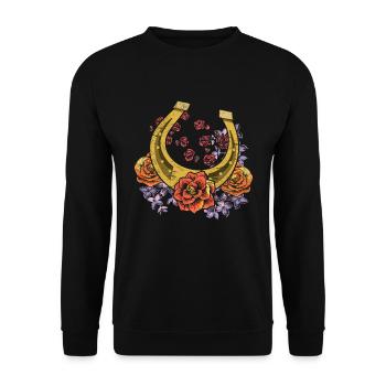 Blumen Pferde Reiten Geschenk Rosen Hufeisen - Unisex Pullover - Schwarz - Vorne - Alina (178cm) & Michal (187cm)