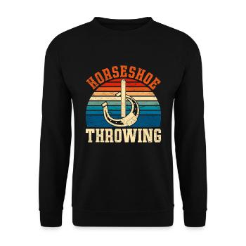 Hufeisen Werfer Geschenk Retro Pferde Hufeisen - Unisex Pullover - Schwarz - Vorne - Alina (178cm) & Michal (187cm)