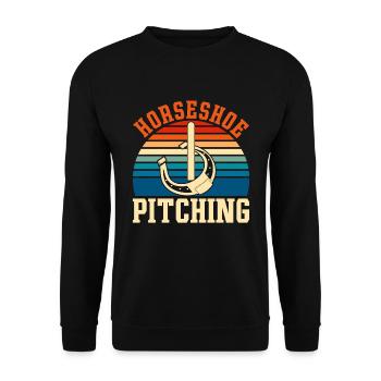 Retro Hufeisen Werfer Geschenk Pferde Hufeisen - Unisex Pullover - Schwarz - Vorne - Alina (178cm) & Michal (187cm)