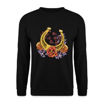 Rosen Pferdesport Reiter Geschenk Blumen Hufeisen - Unisex Pullover - Schwarz - Vorne - Alina (178cm) & Michal (187cm)