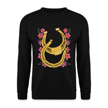 Pferde Reiten Geschenk Reiter Blumen Hufeisen - Unisex Pullover - Schwarz - Vorne - Alina (178cm) & Michal (187cm)