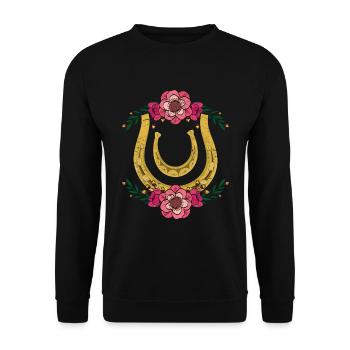 Pretty Flowers Horses Riding Gift Horseshoe - Unisex Sweatshirt - black - Front - Alina (178cm) & Michal (187cm)