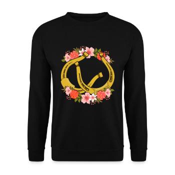 Blumen Blüten Pferde Reiten Geschenk Hufeisen - Unisex Pullover - Schwarz - Vorne - Alina (178cm) & Michal (187cm)