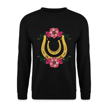 Pferdesport Blumen Pferd Reiten Geschenk Hufeisen - Unisex Pullover - Schwarz - Vorne - Alina (178cm) & Michal (187cm)