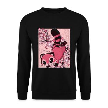 Sakura Zoo Tier Kirschblüten Kawaii Roter Panda - Unisex Pullover - Schwarz - Vorne - Alina (178cm) & Michal (187cm)