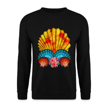Sommerurlaub Geschenk Farbenfrohes Muschel - Unisex Pullover - Schwarz - Vorne - Alina (178cm) & Michal (187cm)