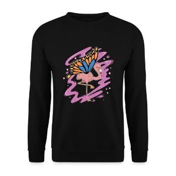 Cadeau d’oiseau tropical Papillon Flamant rose - Sweat-shirt Unisexe - noir - Devant - Alina (178cm) & Michal (187cm)