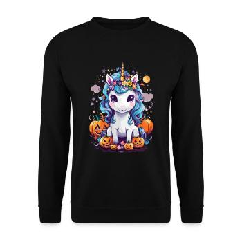 Unicorn Halloween Pumpkin Kawaii - Unisex Sweatshirt - black - Front - Alina (178cm) & Michal (187cm)