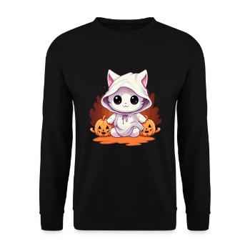 Chaton Fantôme Halloween Cadeau Kawaii - Sweat-shirt Unisexe - noir - Devant - Alina (178cm) & Michal (187cm)