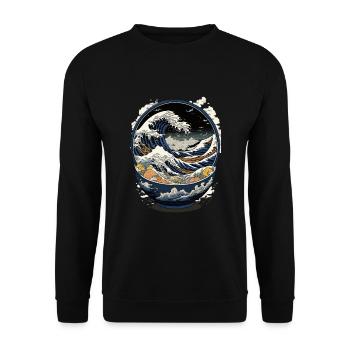 Ramen Hokusai Japanische Kunst Kanagawa Humor - Unisex Pullover - Schwarz - Vorne - Alina (178cm) & Michal (187cm)