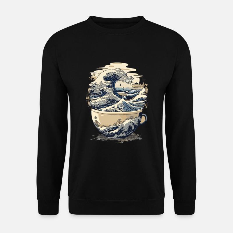 Tasse Kaffee Hokusai Japanische Kunst Kanagawa Humor - Unisex Pullover - Schwarz