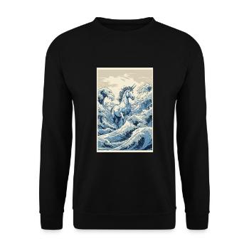 Unicorn Hokusai Japanese Art Kanagawa Humor - Unisex Sweatshirt - black - Front - Alina (178cm) & Michal (187cm)
