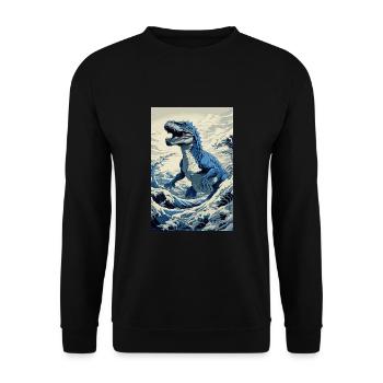 Dinosaur Hokusai Japanese Art Humor Kanagawa - Unisex Sweatshirt - black - Front - Alina (178cm) & Michal (187cm)