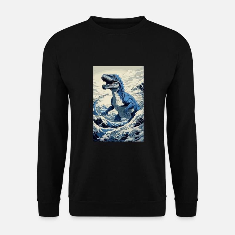 Dinosaurier Hokusai Japanische Kunst Humor Kanagawa - Unisex Pullover - Schwarz