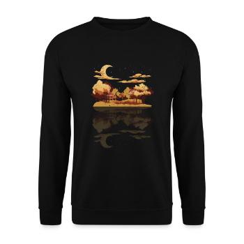 Forest Trees Reflection Gift Crescent Moon Nature - Unisex Sweatshirt - black - Front - Alina (178cm) & Michal (187cm)
