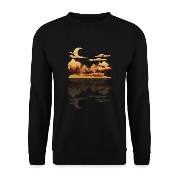 Halbmond Wald Bäume Reflektion Geschenk Natur - Unisex Pullover - Schwarz - Vorne - Alina (178cm) & Michal (187cm)