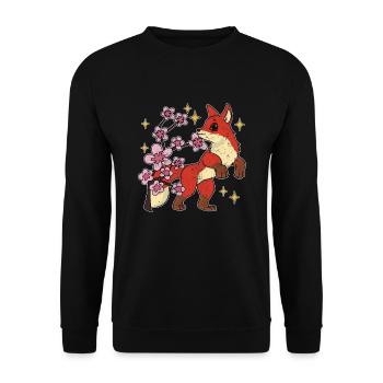Cherry Blossoms Woodland Animal Gift Sakura Fox - Unisex Sweatshirt - black - Front - Alina (178cm) & Michal (187cm)