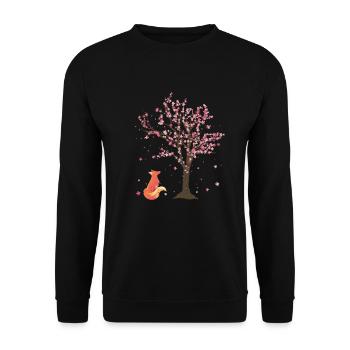 Cherry Blossoms Tree Woodland Animal Gift Sakura Fox - Unisex Sweatshirt - black - Front - Alina (178cm) & Michal (187cm)