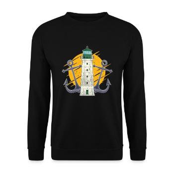 Vollmond Schiff Anker Geschenk Leuchtturm - Unisex Pullover - Schwarz - Vorne - Alina (178cm) & Michal (187cm)