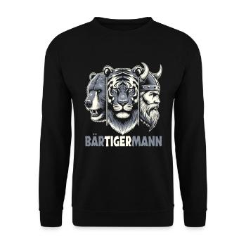 Bärtigermann Bär Tiger Mann Geschenk Bart - Unisex Pullover - Schwarz - Vorne - Alina (178cm) & Michal (187cm)