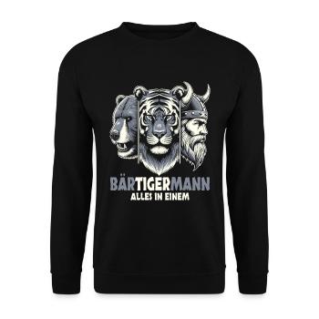 Bärtigermann Bär Tiger Mann Geschenk Bart - Unisex Pullover - Schwarz - Vorne - Alina (178cm) & Michal (187cm)