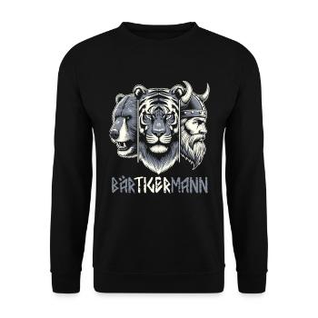 Bärtigermann Bär Tiger Mann Geschenk Bart - Unisex Pullover - Schwarz - Vorne - Alina (178cm) & Michal (187cm)