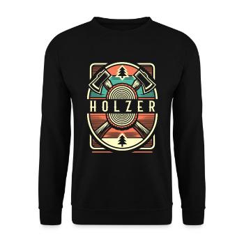 Holz Holzfäller Forstwirtschaft Geschenk - Unisex Pullover - Schwarz - Vorne - Alina (178cm) & Michal (187cm)