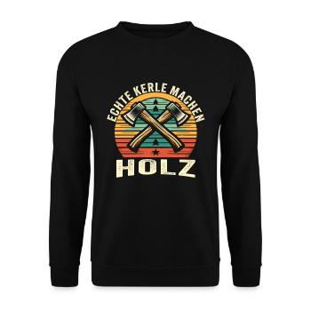 Holz Holzfäller Forstwirtschaft Geschenk - Unisex Pullover - Schwarz - Vorne - Alina (178cm) & Michal (187cm)