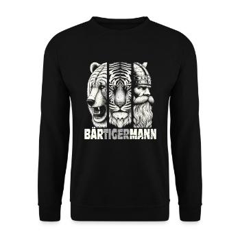 Bärtigermann Bär Tiger Mann Geschenk Bartträger - Unisex Pullover - Schwarz - Vorne - Alina (178cm) & Michal (187cm)