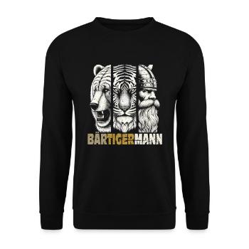 Bärtigermann Bär Tiger Mann Geschenk Bart - Unisex Pullover - Schwarz - Vorne - Alina (178cm) & Michal (187cm)