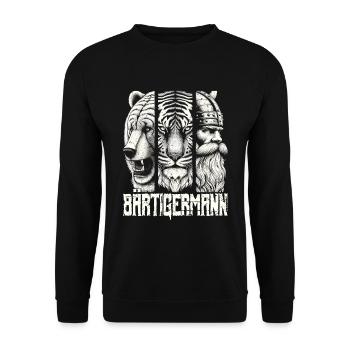 Bärtigermann Bär Tiger Mann Geschenk Bart - Unisex Pullover - Schwarz - Vorne - Alina (178cm) & Michal (187cm)