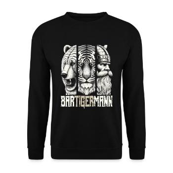 Bärtigermann Bär Tiger Mann Geschenk Bart - Unisex Pullover - Schwarz - Vorne - Alina (178cm) & Michal (187cm)