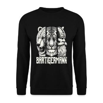 Bärtigermann Bär Tiger Mann Geschenk Bart - Unisex Pullover - Schwarz - Vorne - Alina (178cm) & Michal (187cm)
