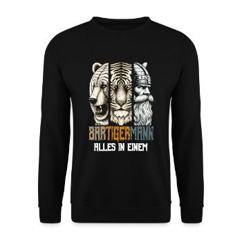 Bärtigermann Bär Tiger Mann Geschenk Bart - Unisex Pullover - Schwarz - Vorne - Alina (178cm) & Michal (187cm)