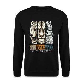 Bärtigermann Bär Tiger Mann Geschenk Bart - Unisex Pullover - Schwarz - Vorne - Alina (178cm) & Michal (187cm)
