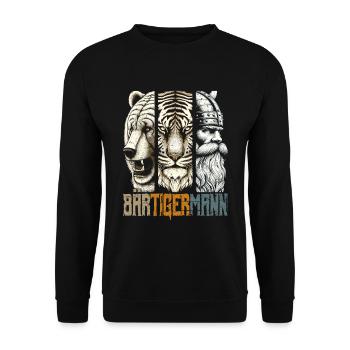 Bärtigermann Bär Tiger Mann Geschenk Bart - Unisex Pullover - Schwarz - Vorne - Alina (178cm) & Michal (187cm)