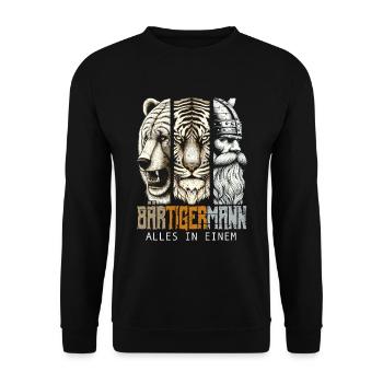 Bärtigermann Bär Tiger Mann Geschenk Bart - Unisex Pullover - Schwarz - Vorne - Alina (178cm) & Michal (187cm)