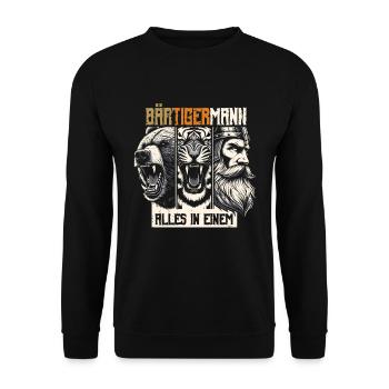 Bärtigermann Bär Tiger Mann Geschenk Bart - Unisex Pullover - Schwarz - Vorne - Alina (178cm) & Michal (187cm)