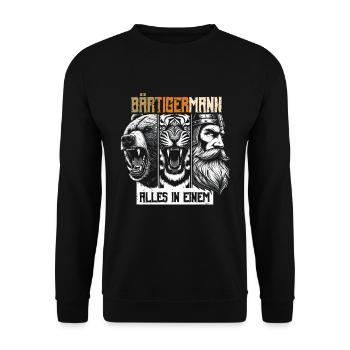 Bärtigermann Bär Tiger Mann Geschenk Bart - Unisex Pullover - Schwarz - Vorne - Alina (178cm) & Michal (187cm)