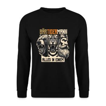 Bärtigermann Bär Tiger Mann Geschenk Bart - Unisex Pullover - Schwarz - Vorne - Alina (178cm) & Michal (187cm)