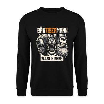 Bärtigermann Bär Tiger Mann Geschenk Bart - Unisex Pullover - Schwarz - Vorne - Alina (178cm) & Michal (187cm)
