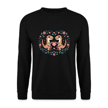 Herzförmiges Dinosaurier-Paar Dino Liebe Valentinstag - Unisex Pullover - Schwarz - Vorne - Alina (178cm) & Michal (187cm)