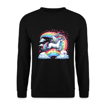 Einhorn Valentinstag Regenbogenherzen Fantasie - Unisex Pullover - Schwarz - Vorne - Alina (178cm) & Michal (187cm)