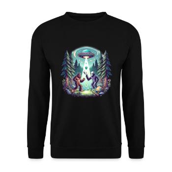 Bigfoot rencontre une rencontre extraterrestre avec un OVNI dans une forêt - Sweat-shirt Unisexe - noir - Devant - Alina (178cm) & Michal (187cm)