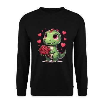 Bouquet de roses T-Rex Dino romantique Saint-Valentin - Sweat-shirt Unisexe - noir - Devant - Alina (178cm) & Michal (187cm)